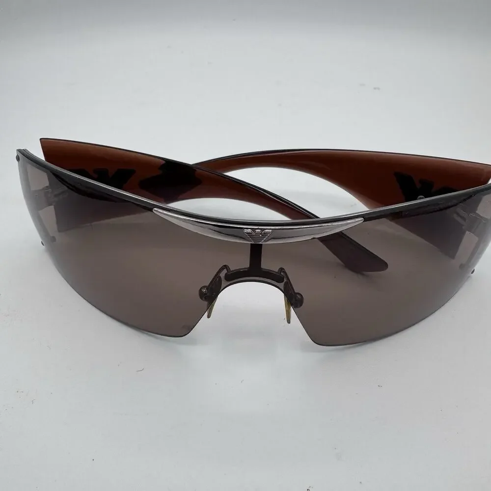 Vintage Emporio Armani EA 9423/S Shield Sunglasses Brown Y2K Made in Italy